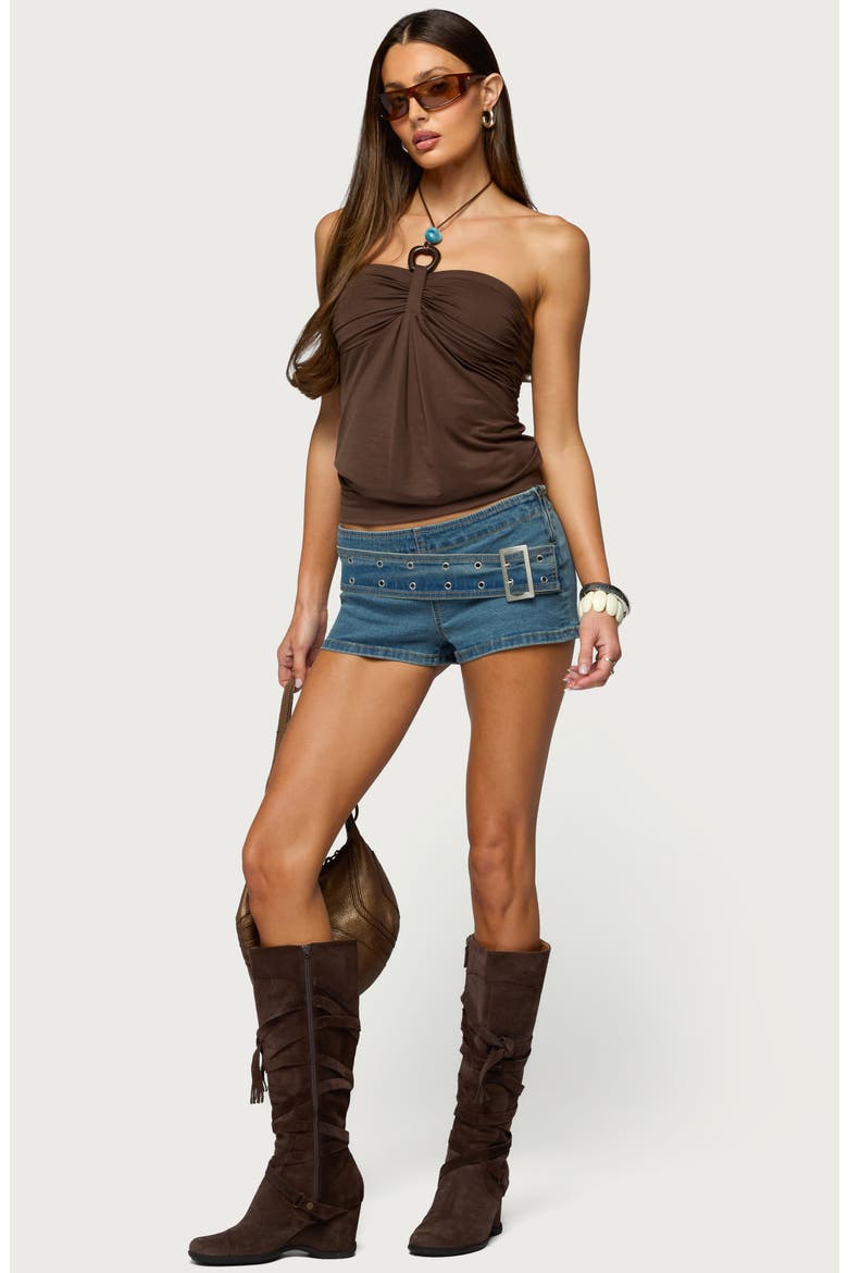 Itzel Ring Draped Halter Top, Alternate, color, BROWN