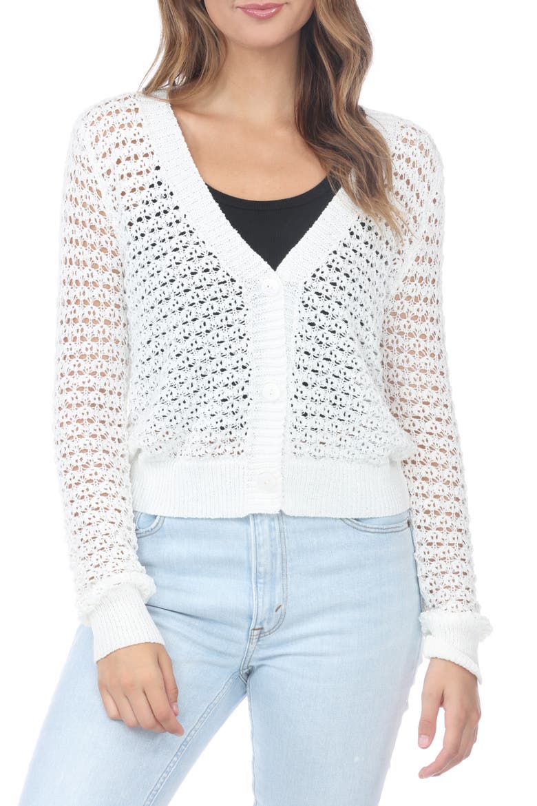 Pointelle Open Stitch Cardigan, Main, color, WHITE