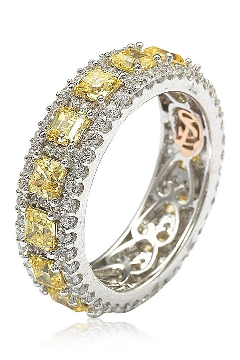 Sterling Silver Asscher CZ Eternity Band Ring, Alternate, color, YELLOW