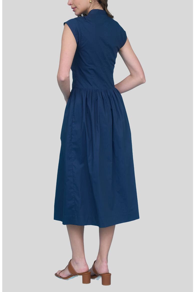 Seamed Cotton Fit & Flare Dress, Alternate, color, NAVY