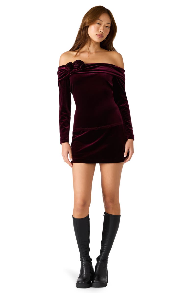 Steve Madden Lici Rosette Off the Shoulder Velvet Top, Alternate, color, Wine