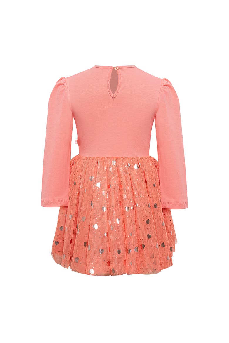 Gleam Long Sleeve Foil Heart Tulle Dress, Alternate, color, Coral Peony