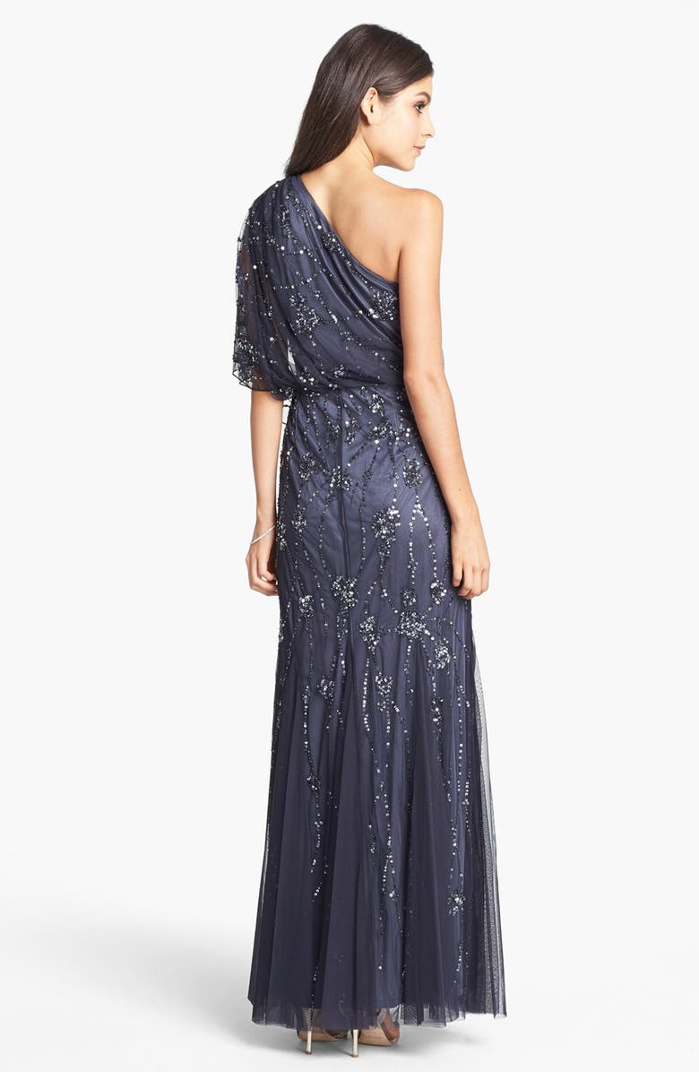 Adrianna Papell Beaded One Shoulder Blouson Gown, Alternate, color, 