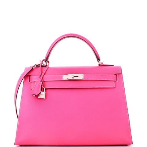 Kelly Handbag Pink Epsom with Palladium Hardware 32