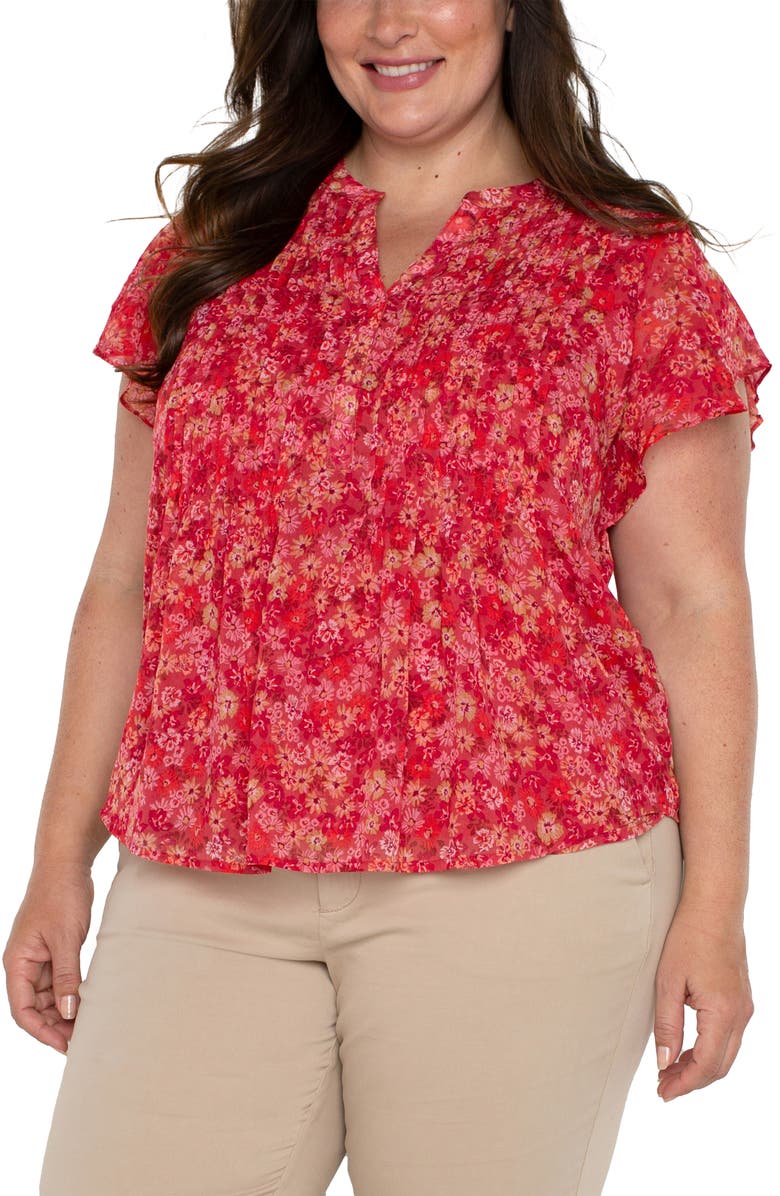 Liverpool Los Angeles Floral Flutter Sleeve Chiffon Top, Alternate, color, 