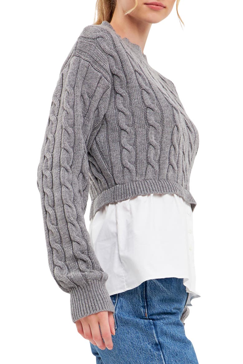 Layered Cable Sweater, Alternate, color, GREY