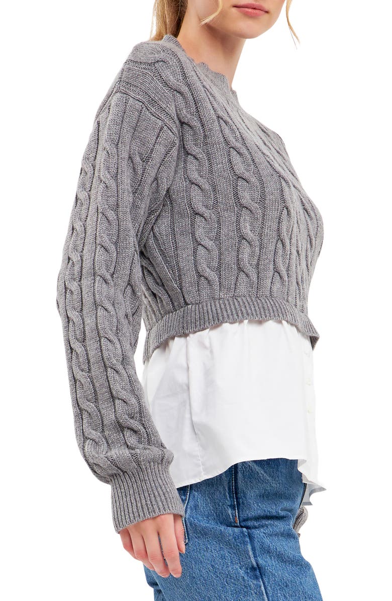 English Factory Layered Cable Sweater, Alternate, color, Grey