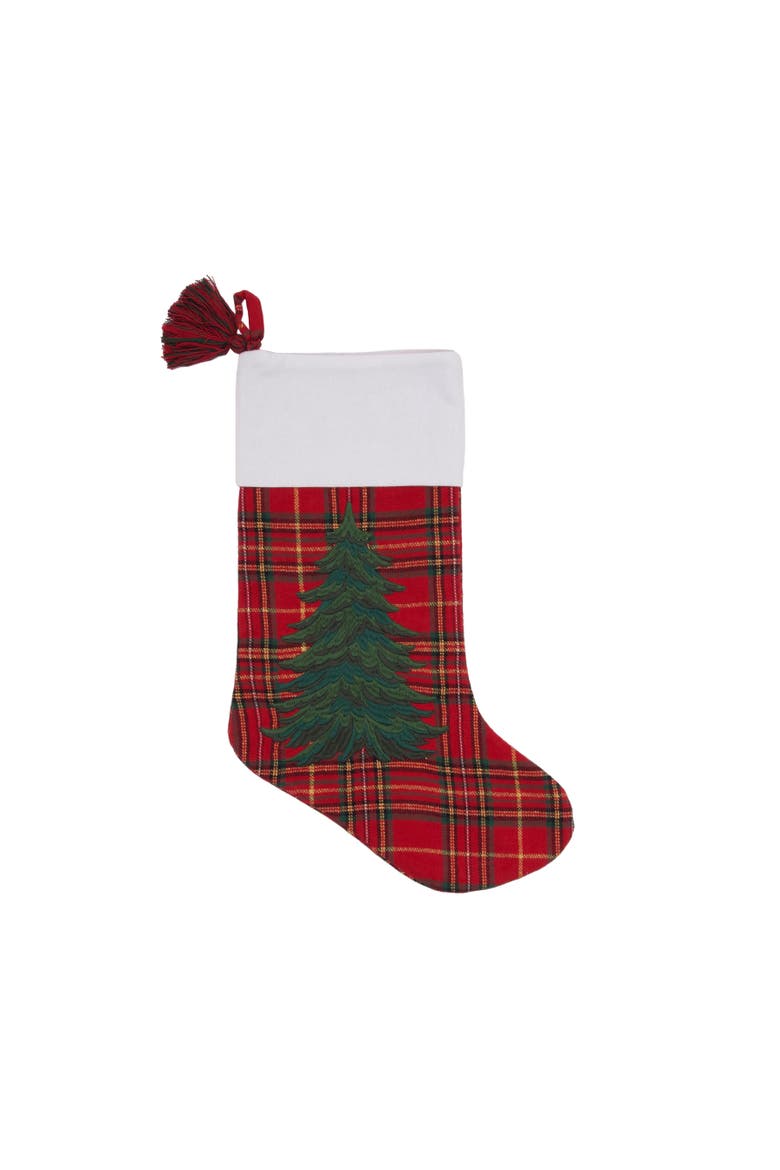 Spruce Tree Plaid with Loop Tassel Christmas Stocking, Main, color, Green