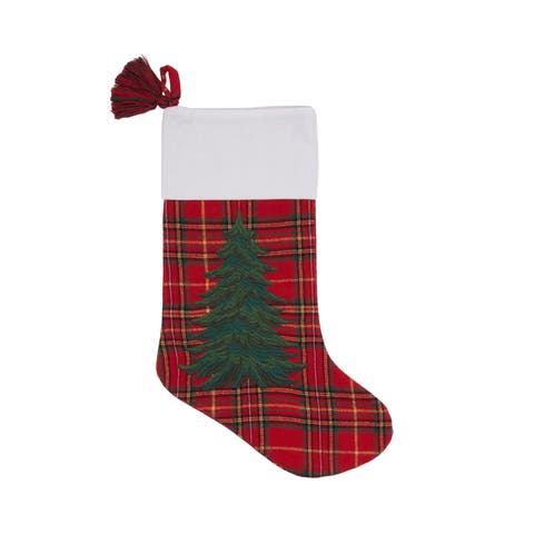 Spruce Tree Plaid with Loop Tassel Christmas Stocking