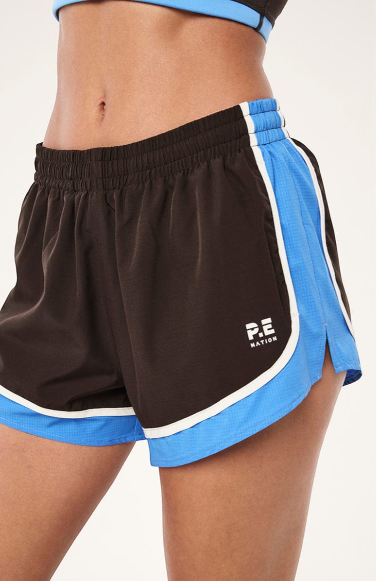 P.E Nation Stride Shorts, Alternate, color, Coffee/ Marina
