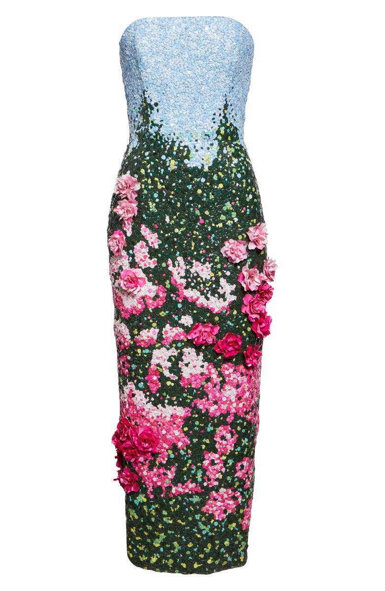 Oscar de la Renta Rose Field Sequin Strapless Gown, Alternate, color,