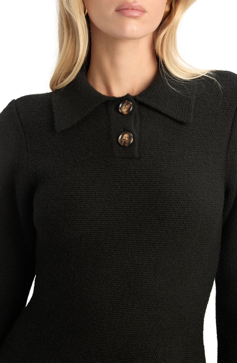 Bardot Lexter Long Sleeve Fit & Flare Polo Sweater Minidress, Alternate, color, Chocolate