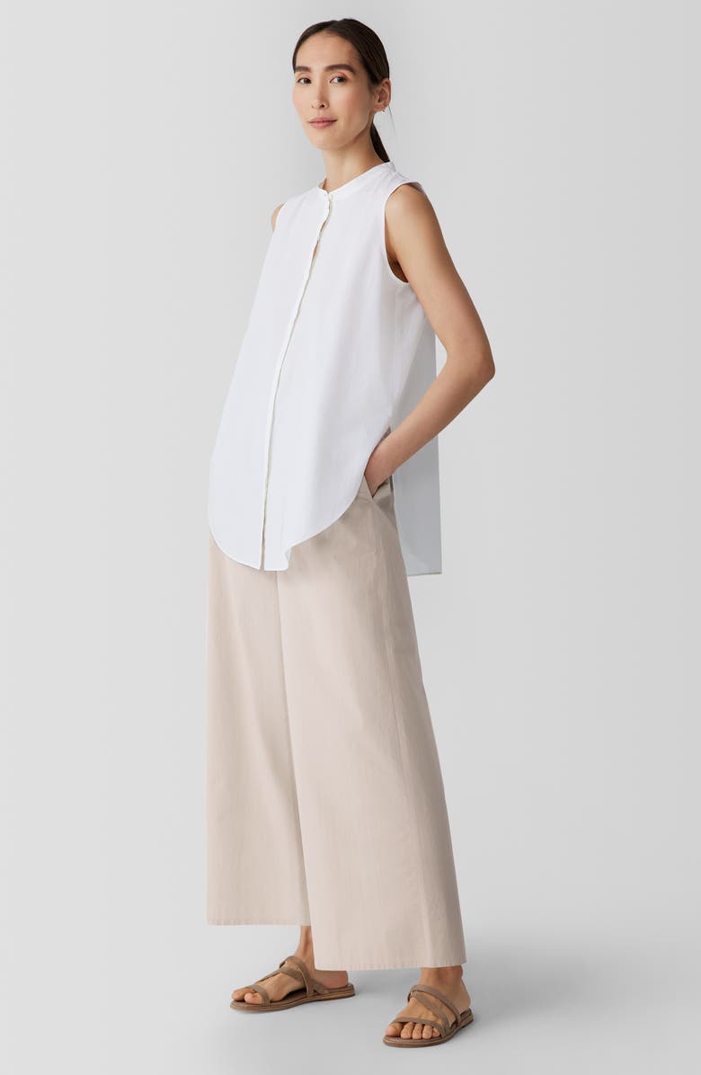 Eileen Fisher Sleeveless Organic Cotton Band Collar Shirt, Alternate, color, White