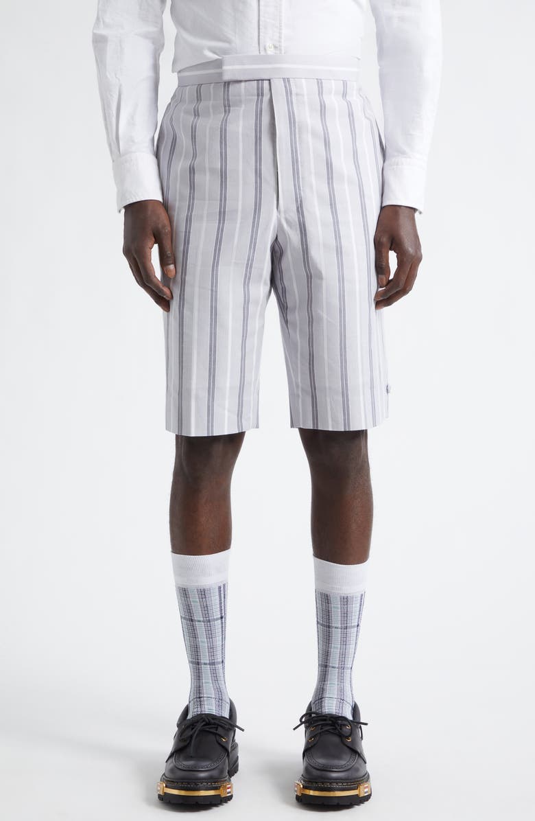 Thom Browne Fit 1 Stripe Backstrap Shorts, Main, color, Medium Grey