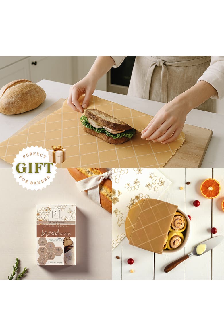 Beeswax Bread Wraps, Set of 2, Reusable Organic Cotton, 17"x23", Alternate, color, Beige