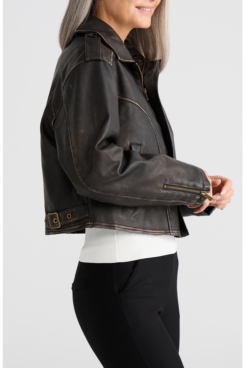 Rowan Faux Leather Jacket with Detachable Faux Fur Collar, Alternate, color, DARK BROWN