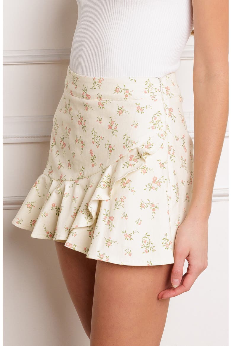 Floral Ruffle Faux Wrap Skort, Alternate, color, IVORY