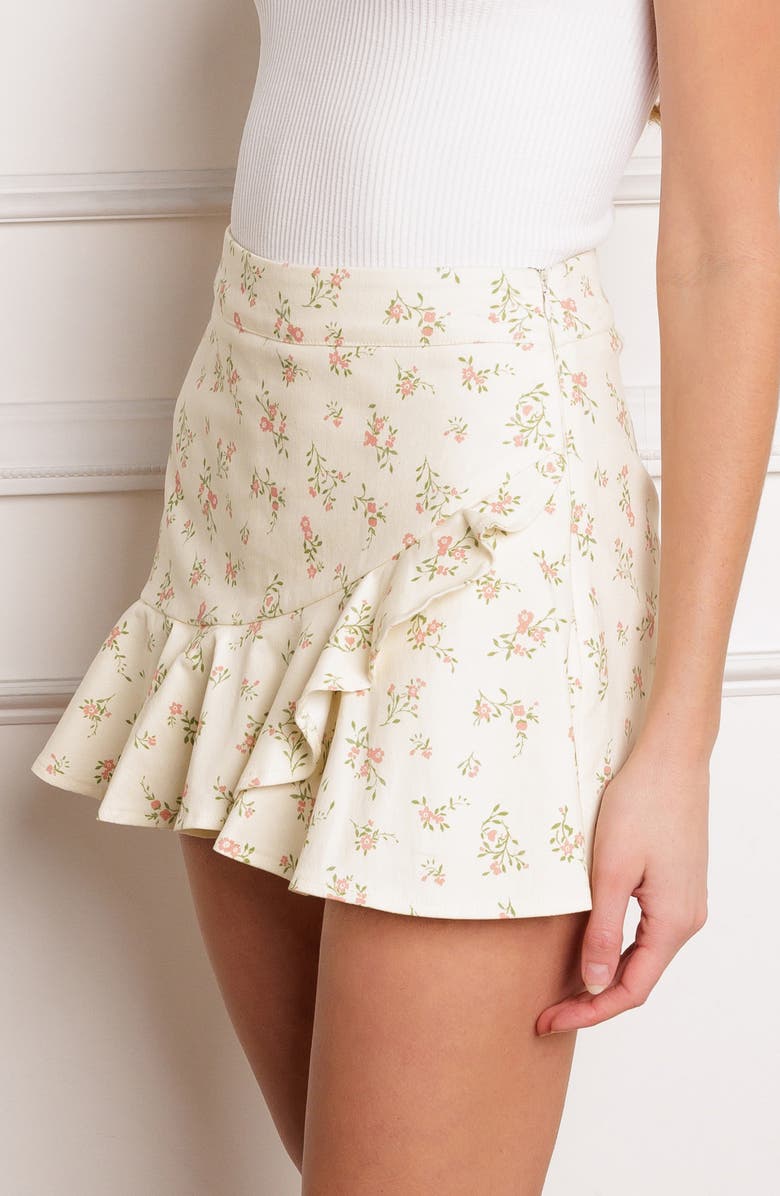 FLYING TOMATO Floral Ruffle Faux Wrap Skort, Alternate, color, Ivory