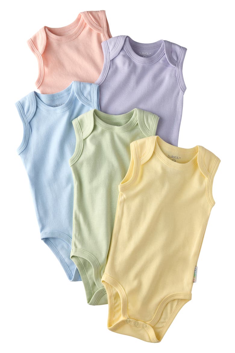 Sam Assorted 5-Pack Sleeveless Organic Cotton Bodysuits, Main, color, HAZE