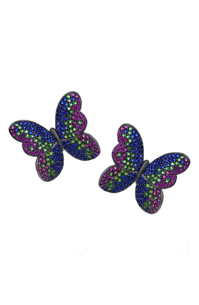 SUZY LEVIAN Pavé Cubic Zirconia Butterfly Stud Earrings, Main, color, Black Multi