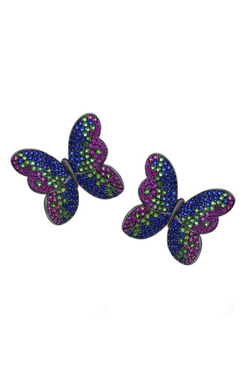 Pavé Cubic Zirconia Butterfly Stud Earrings
