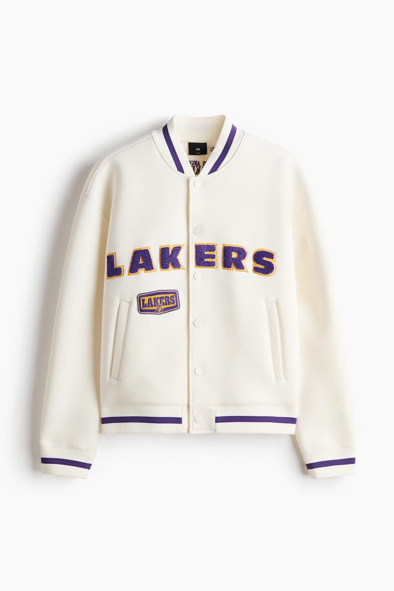 Loose-fit Scuba Knit Baseball Jacket, Alternate, color, White/NBA