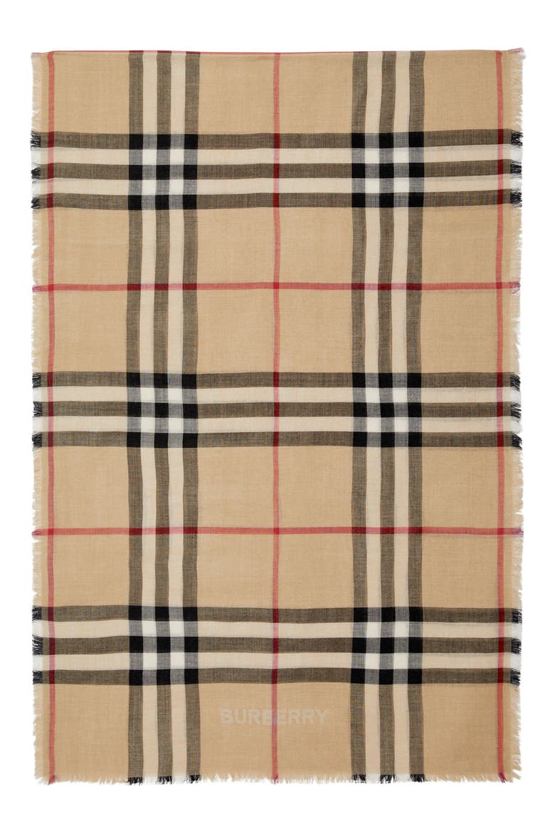 Check Reversible Wool & Silk Scarf, Alternate, color, SAND/ LICHEN