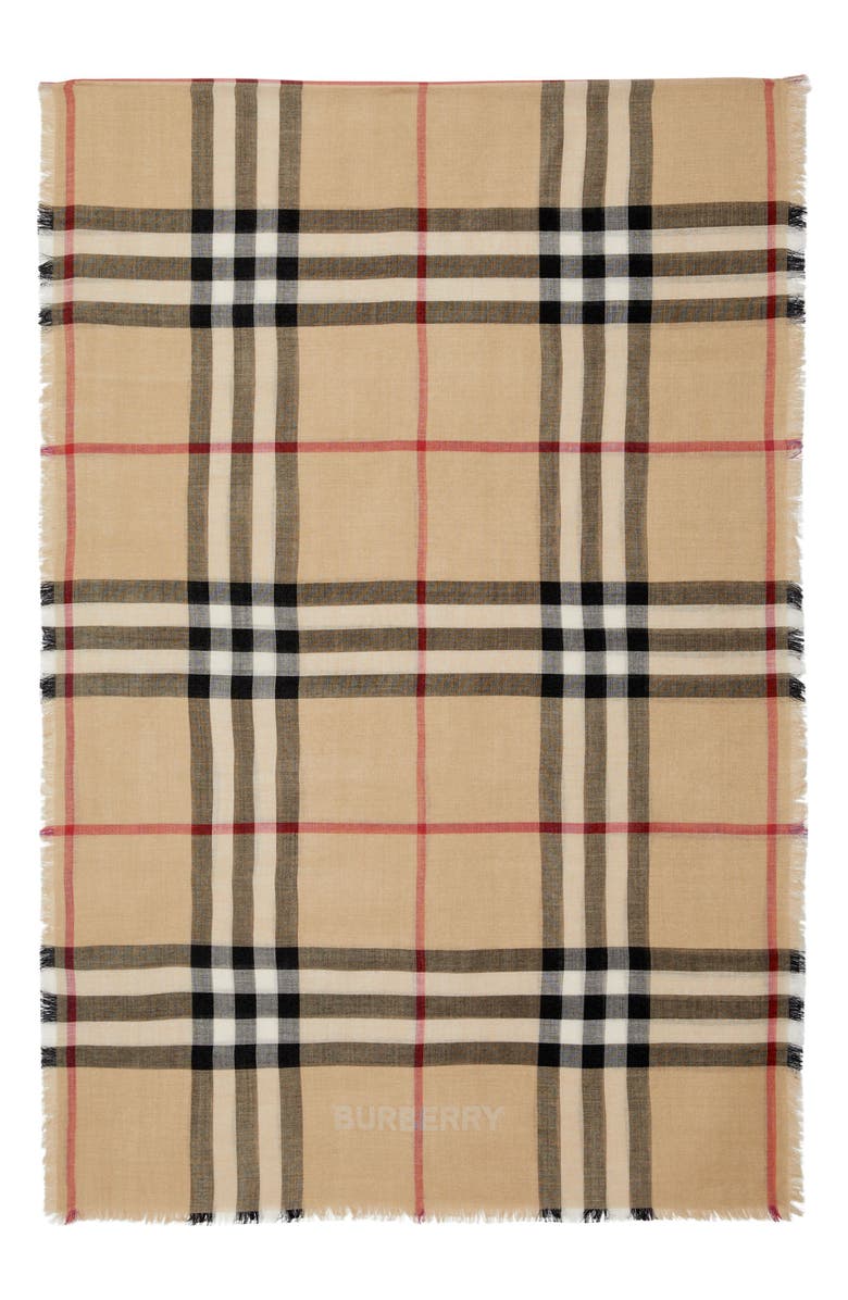 Burberry Check Reversible Wool & Silk Scarf, Alternate, color, Sand/ Lichen