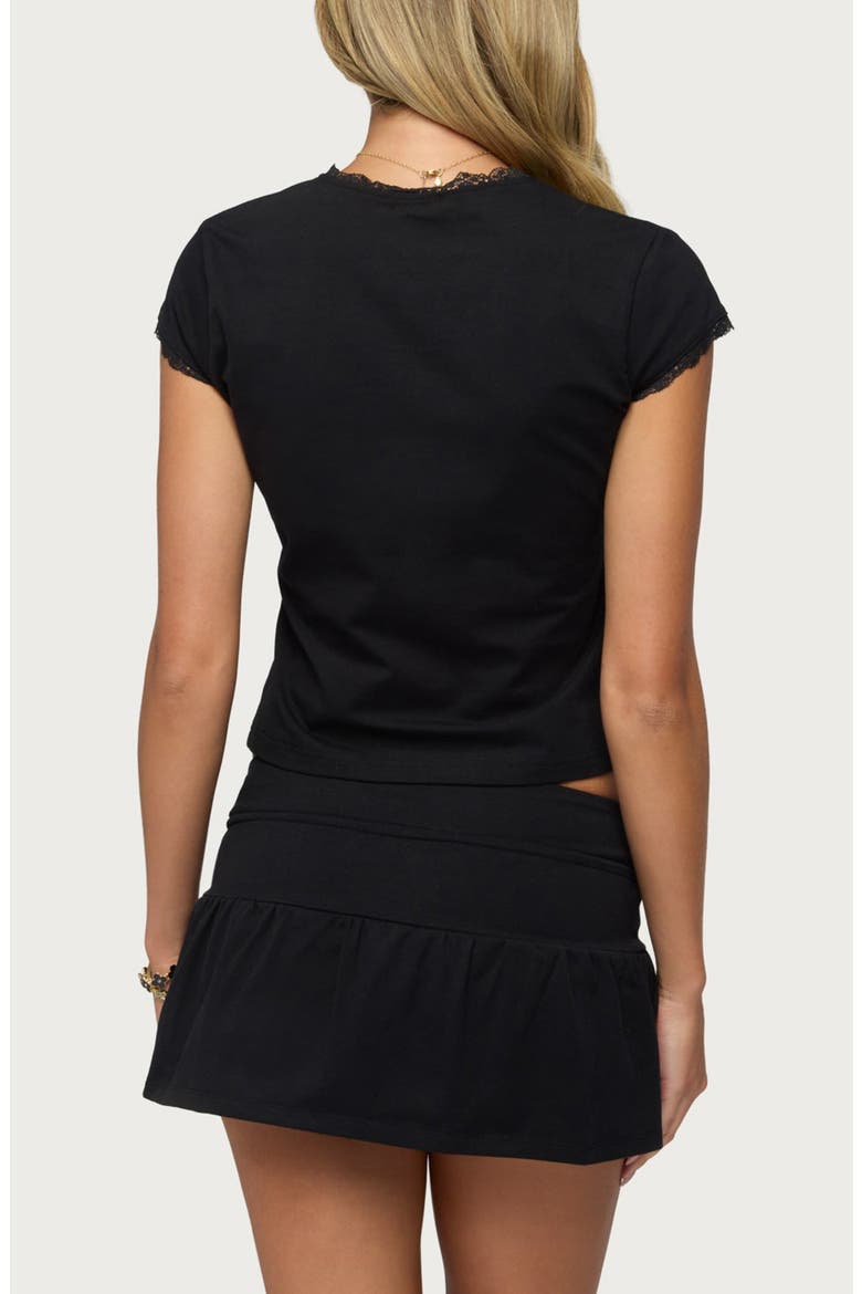 Yelena Lace Trim Button-Up Top, Alternate, color, BLACK