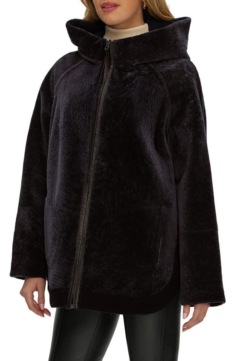 GORSKI Reversible Textured Genuine Shearling Lamb Zip Parka with Ribbed Hem, Alternate, color, Brown/Brown