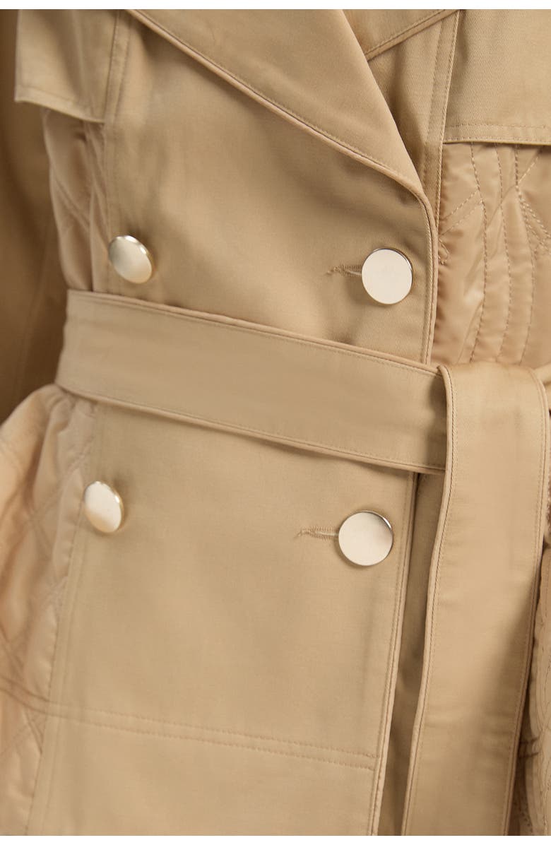 Karen Millen Quilted Padded Peplum Short Trench Coat, Alternate, color, Camel