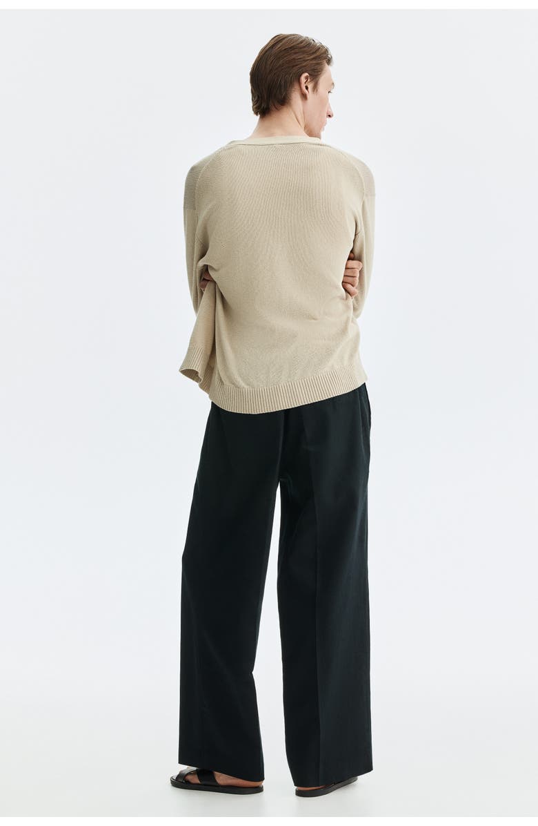 H&M Loose Fit Linen-blend Trousers, Alternate, color, Black