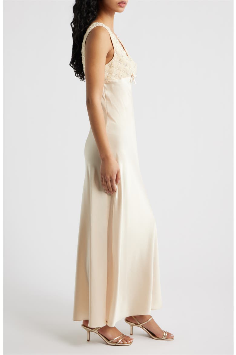 Serefina Beaded Sleeveless Satin Gown, Alternate, color, BUTTER