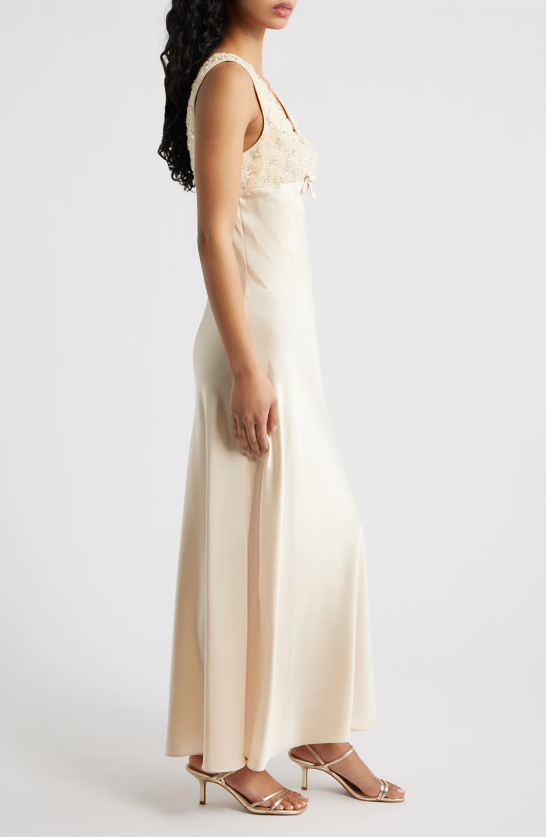 Saylor Serefina Beaded Sleeveless Satin Gown, Alternate, color, Butter