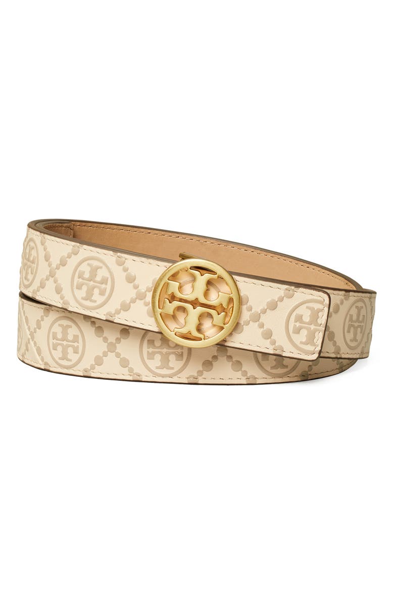 Tory Burch T-Monogram Embossed Leather Belt, Main, color, 