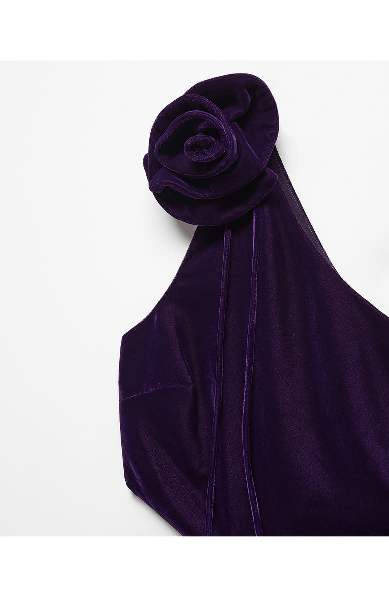 MANGO Rosette Cutout One-Shoulder Velvet Jumpsuit, Alternate, color,