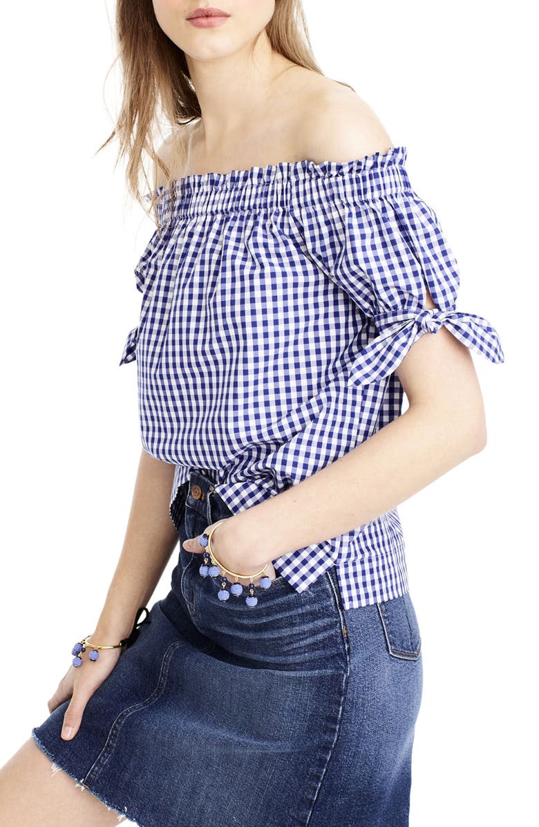 J.Crew Gingham Off the Shoulder Top, Main, color,