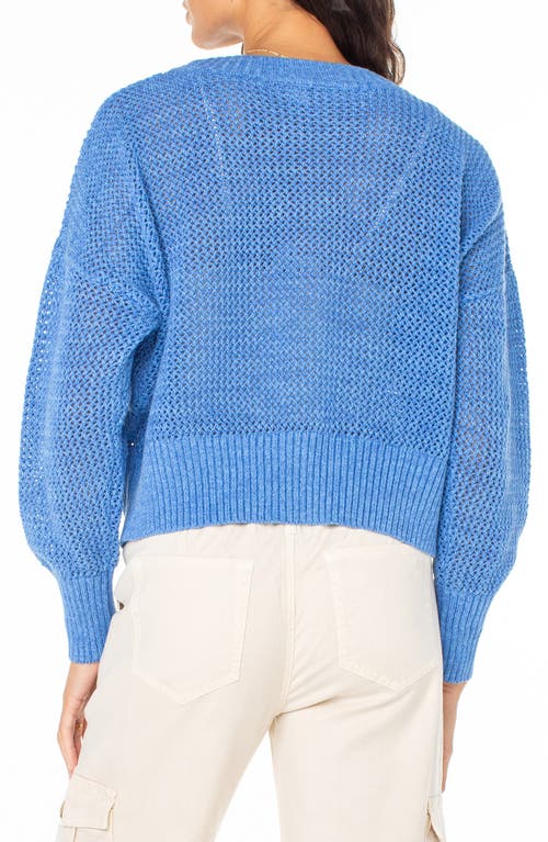 Roxy Leia Floral Embroidered Open Stitch Linen Blend Sweater In Riviera Solid