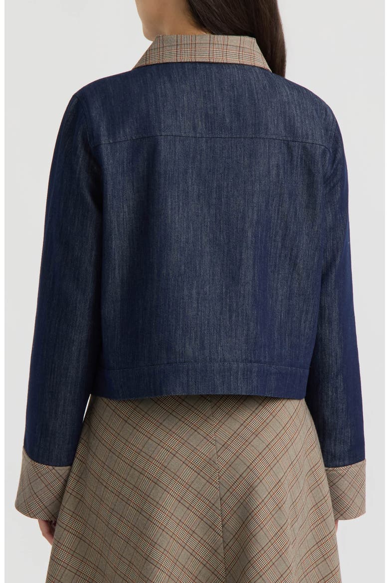 Plaid Detail Denim Jacket, Alternate, color, DARK INDIGO DENIM