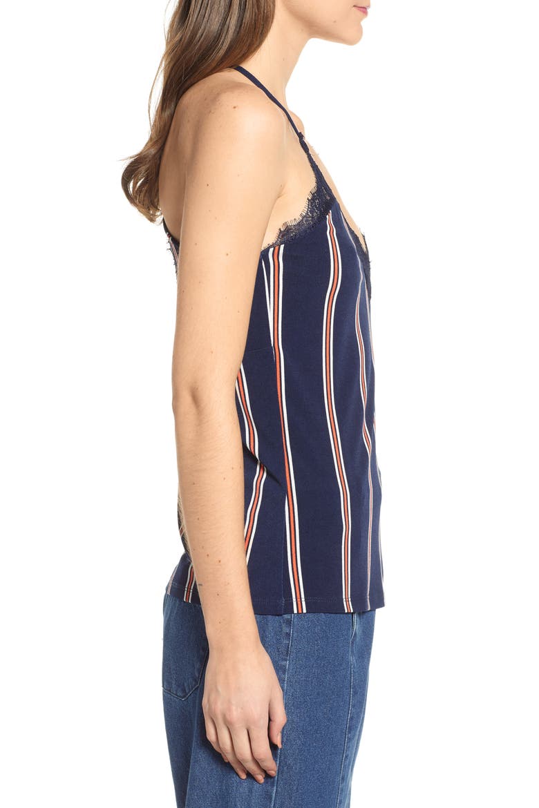 VERA MODA Vmmila Lace Trim Stripe Top, Alternate, color, NIGHT SKY/ STRIPES
