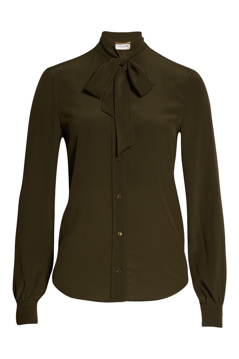 Tie Neck Silk Blouse, Main, color, 1340 KAKI