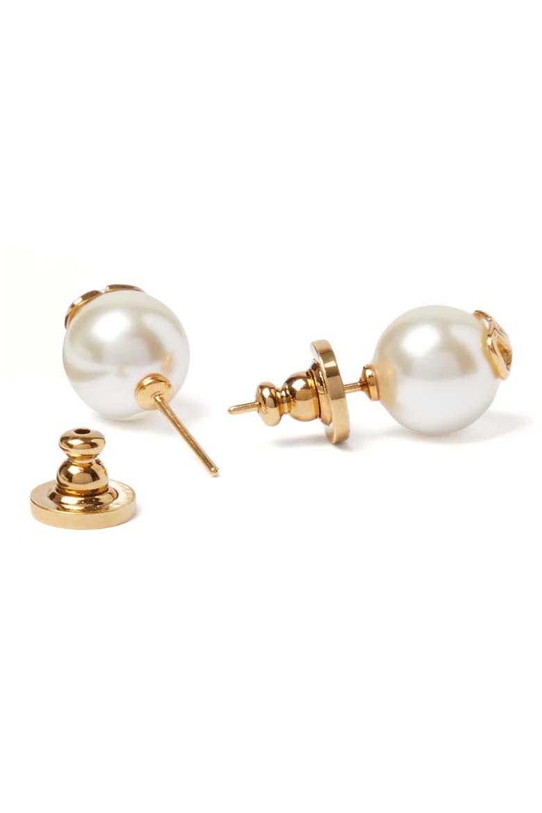 VLOGO Imitation Pearl Stud Earrings, Alternate, color, IVORY/ GOLD