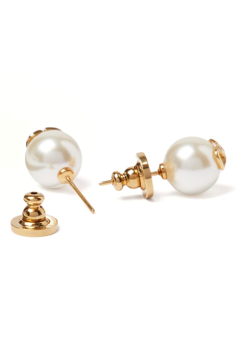 Valentino Garavani VLOGO Imitation Pearl Stud Earrings, Alternate, color, Ivory/ Gold