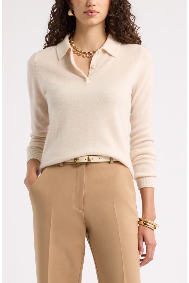 Cashmere Polo Sweater, Main, color, BEIGE BEACH