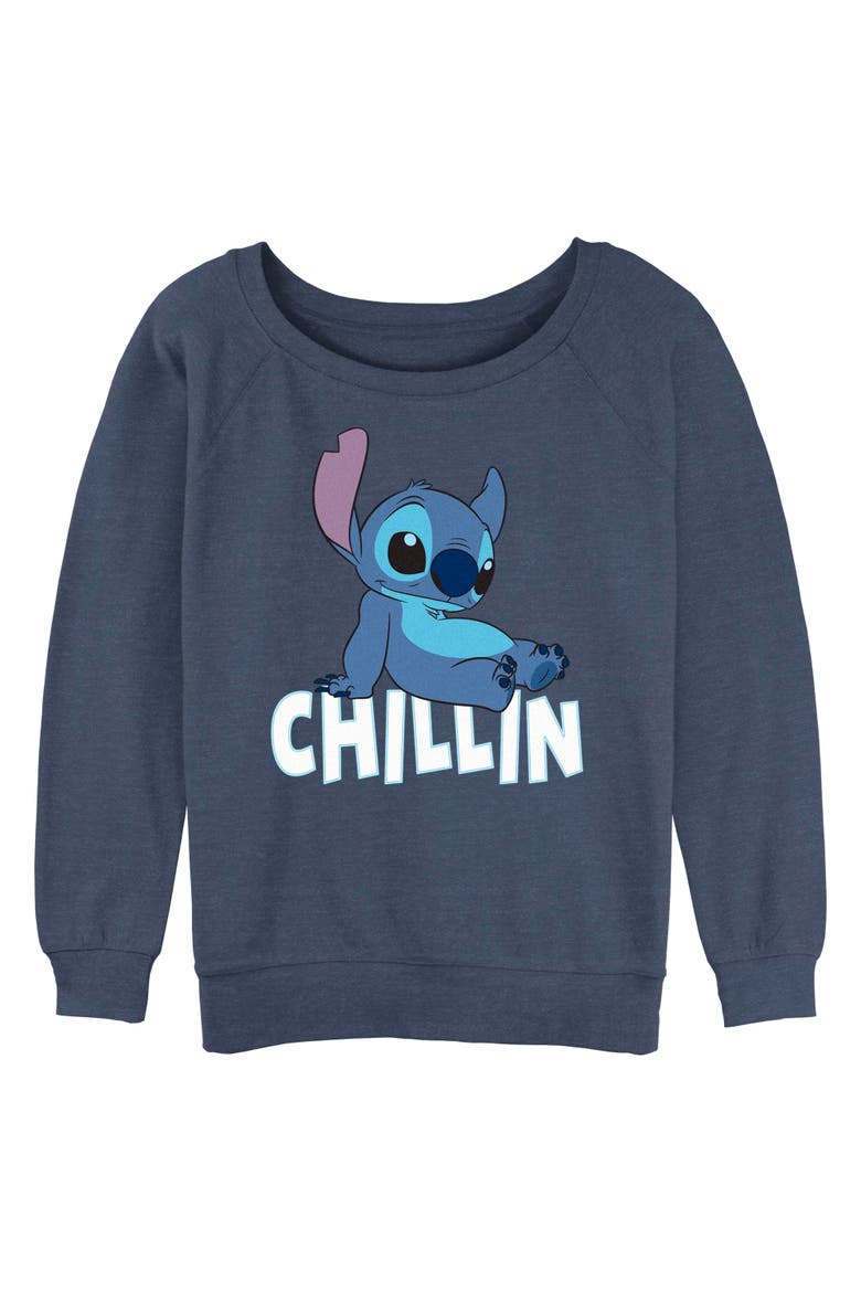 Junior's Lilo & Stitch Alien Chillin  Sweatshirt, Main, color, Blue Heather
