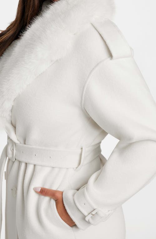 Marciano Ella Faux Fur Collar Double Breasted Coat In White