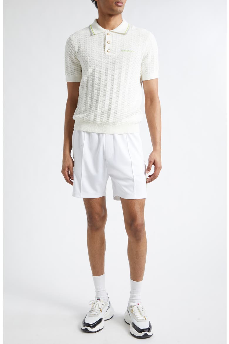 Tennis Logo Embroidered Bouclé Polo, Alternate, color, WHITE