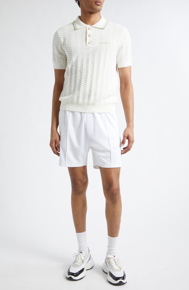 Casablanca Tennis Logo Embroidered Bouclé Polo, Alternate, color, White