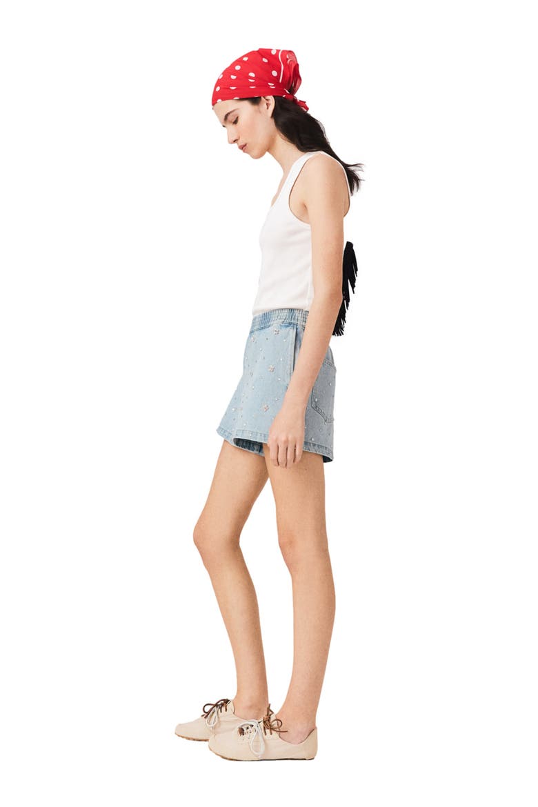 Floral denim shorts, Alternate, color, Blue