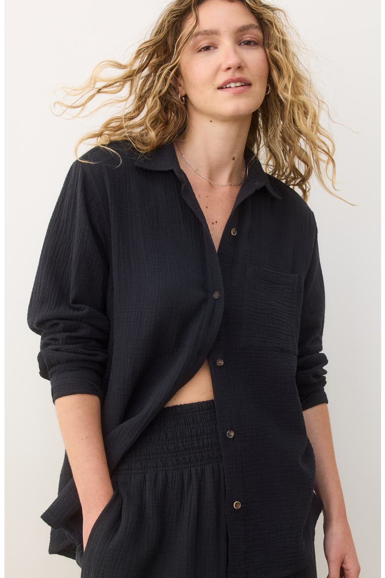 Jane Double Cloth Cotton Gauze Button-Up Shirt, Alternate, color, BLACK